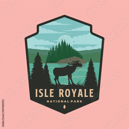 isle royale national park logo vector patch illustration design, united states landmark emblem design
