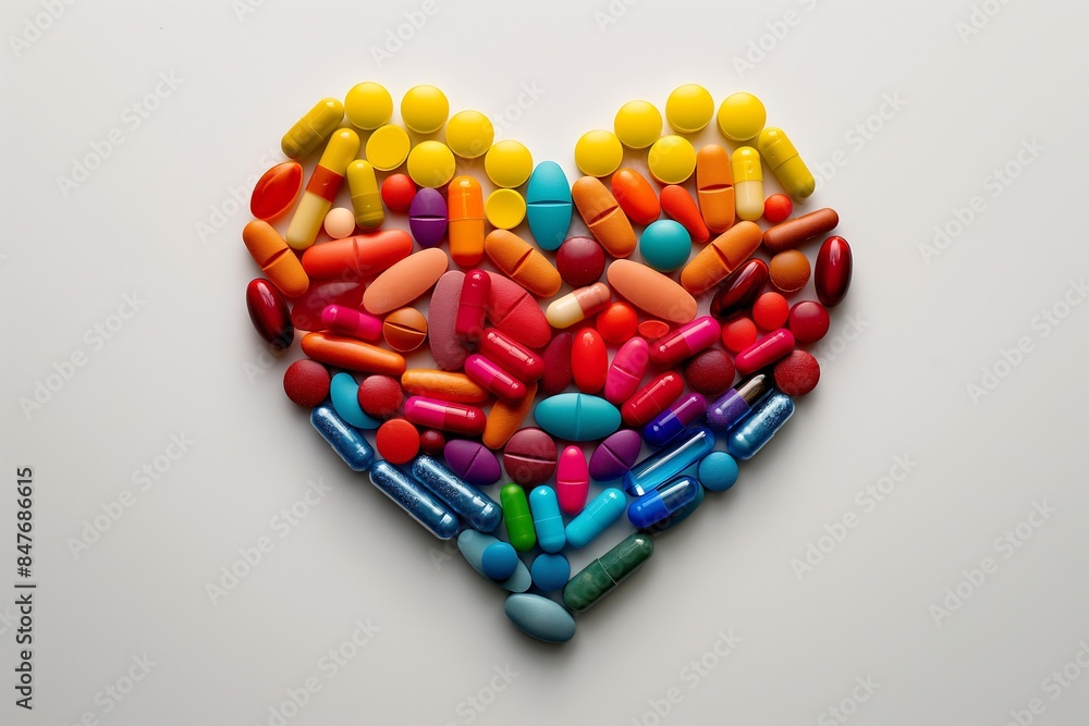 Heart Shape Made of Colorful Pills: Concept of Health and Medication Heart Shape Made of Colorful Pills: Concept of Health and Medication