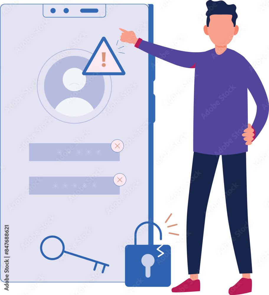 A boy is pointing to an unsecured account on a mobile. A boy is pointing to an unsecured account on a mobile.