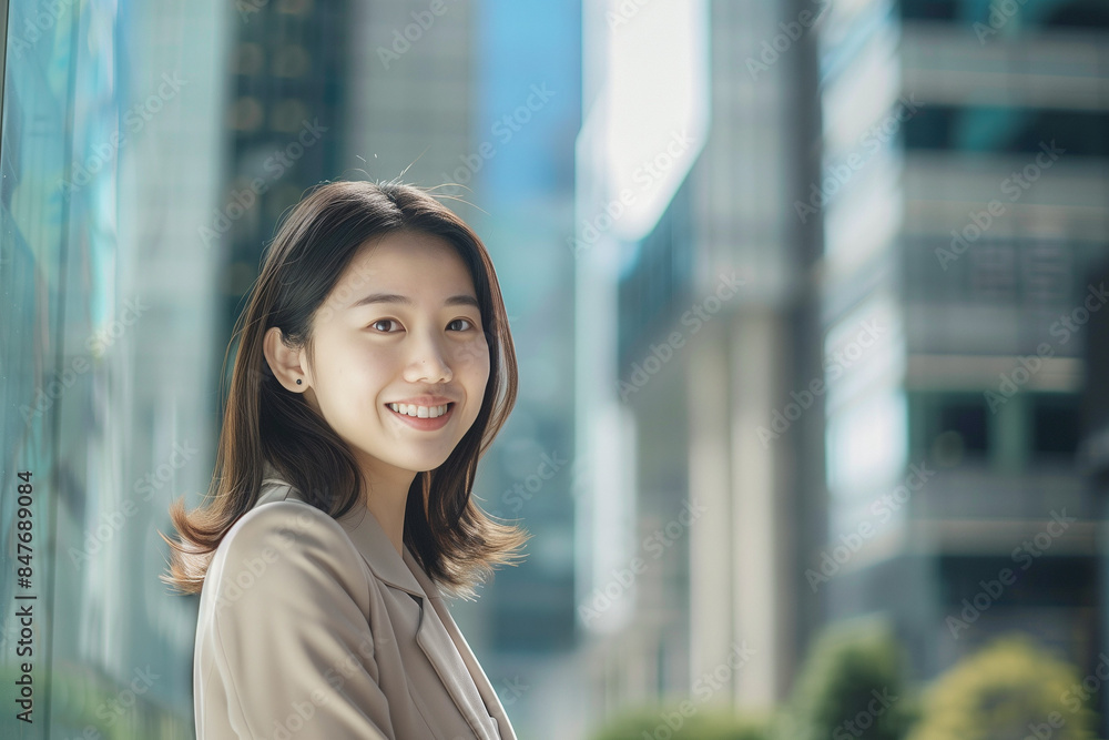 Smiling Asian Office Lady in Office Building Background Smiling Asian Office Lady in Office Building Background