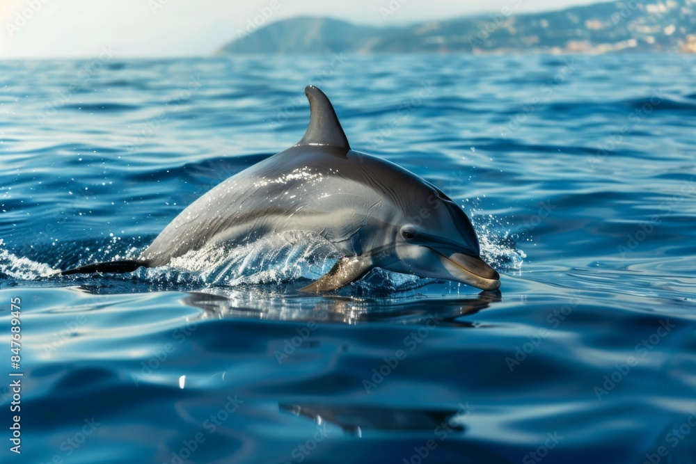 Fototapeta premium Dolphin in the water with its mouth open