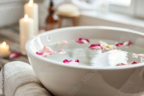 Luxurious spa bath with flower petals and candles for a lavish relaxation experience