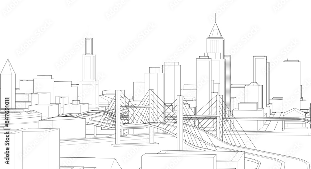 Fototapeta premium modern city architectural landscape sketch 3d illustration