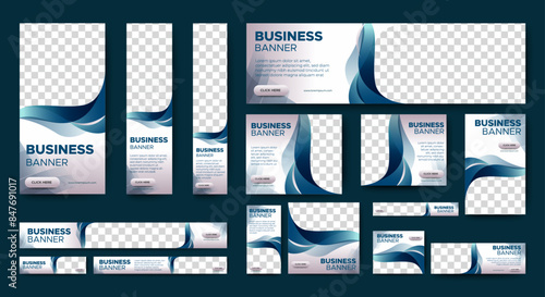 Set of business web banners template design with image space. vector