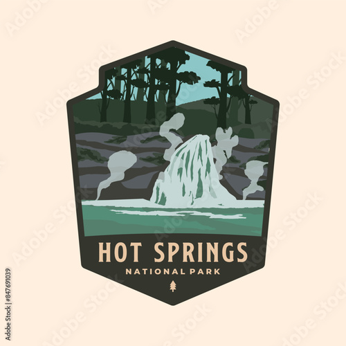 hot springs national park logo vector patch illustration design, arkansas emblem logo design