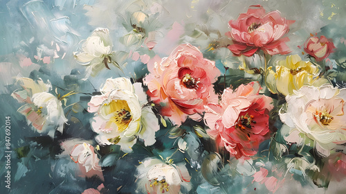 Oil painting of flowers Oil color painting. Generative AI.