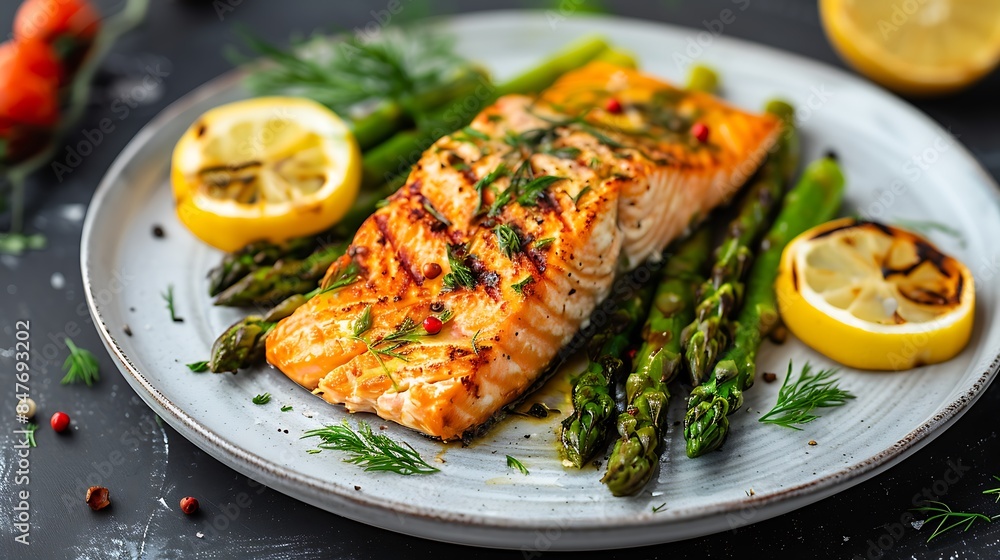 Fish dish grilled salmon and asparagus Fish dish grilled salmon and asparagus