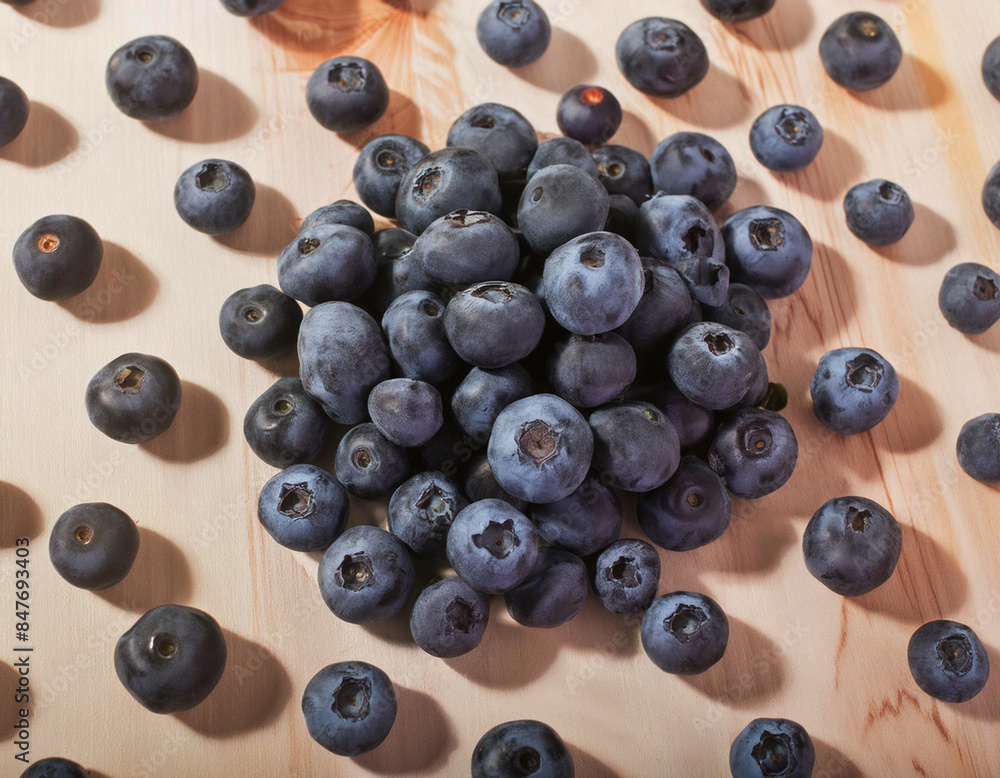 Close up of fresh blueberries on wooden table. Vaccinium myrtillus Close up of fresh blueberries on wooden table. Vaccinium myrtillus