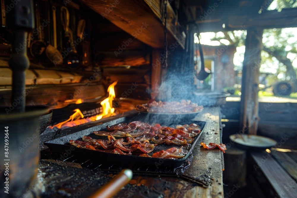 Aroma of sizzling bacon at a chuckwagon
Aroma of sizzling bacon at a chuckwagon