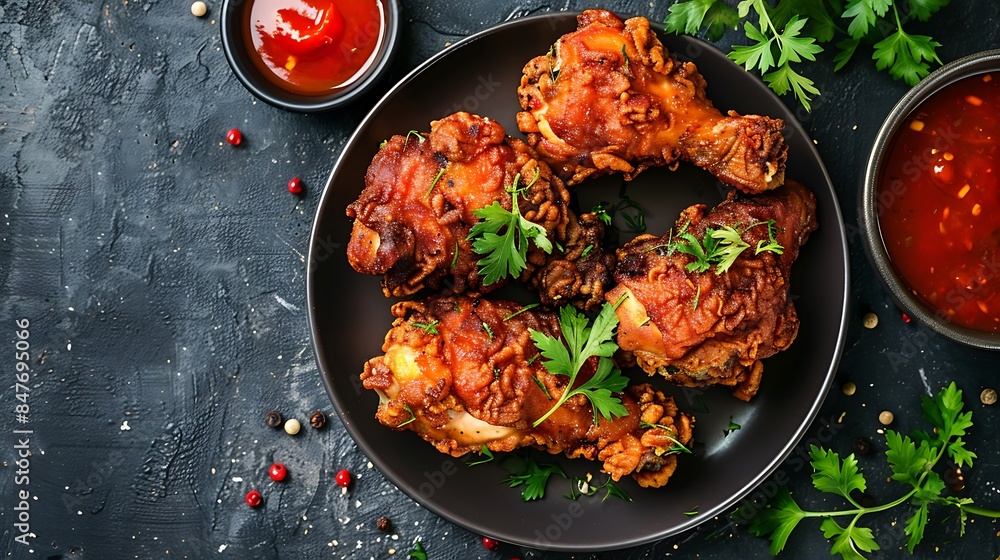 fried chicken meal served with tomato sauce