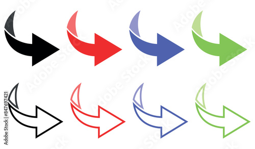 Set of colourful Arrow icon. Arrow symbols. Arrow vector illustration isolated on clear background.