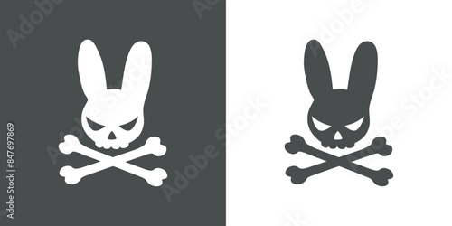 Símbolo pirata. Logo de calavera de conejo con huesos cruzados para invitaciones y tarjetas de Halloween photo
