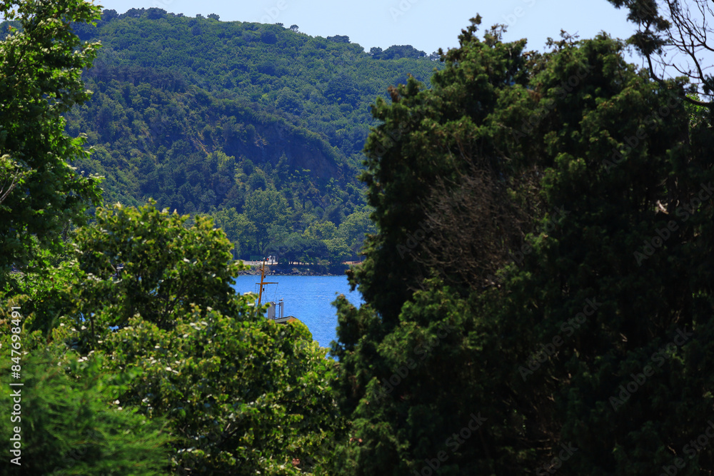 Blue seascape overlooking the coast. View of the Bosphorus in Istanbul city on sunny summer day, in a public place. Blue seascape overlooking the coast. View of the Bosphorus in Istanbul city on sunny summer day, in a public place.