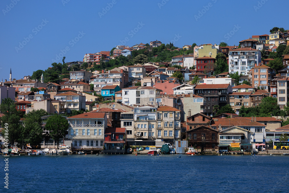 Blue seascape overlooking the coast. View of the Bosphorus in Istanbul city on sunny summer day, in a public place. Blue seascape overlooking the coast. View of the Bosphorus in Istanbul city on sunny summer day, in a public place.