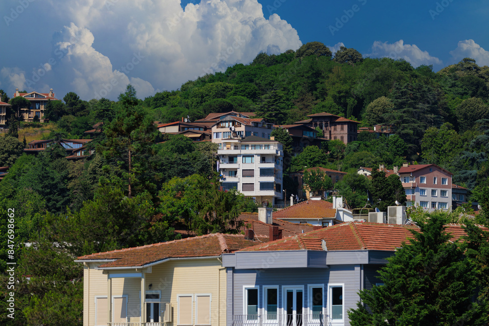Blue seascape overlooking the coast. View of the Bosphorus in Istanbul city on sunny summer day, in a public place. Blue seascape overlooking the coast. View of the Bosphorus in Istanbul city on sunny summer day, in a public place.