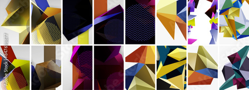 Set of low poly triangles poster geometric backgrounds. Vector Illustration For Wallpaper, Banner, Background, Card, Book Illustration, landing page