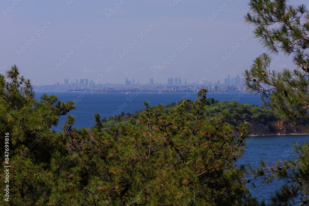 Citycape, View of the Bosphorus in Istanbul city on sunny summer day, in a public place. Citycape, View of the Bosphorus in Istanbul city on sunny summer day, in a public place.