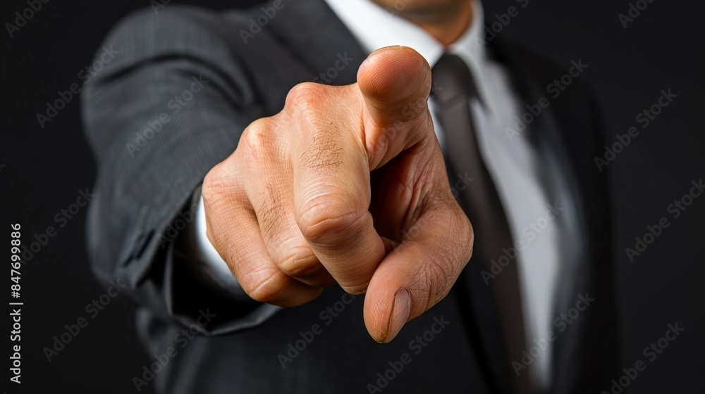 Businessman gesturing towards viewer with a spacious area available for adding text Businessman gesturing towards viewer with a spacious area available for adding text