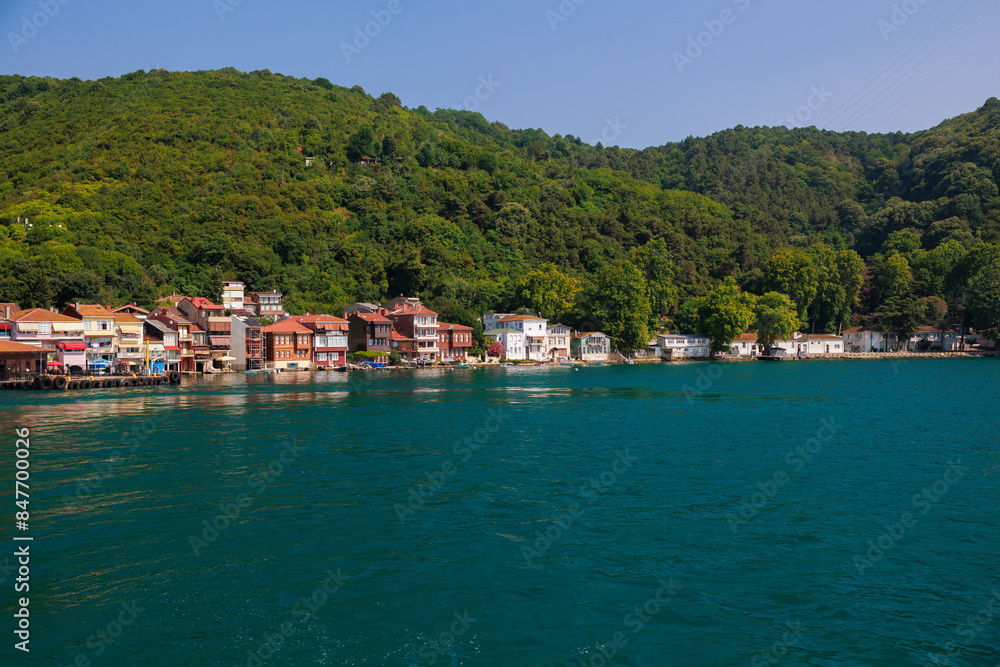 Blue seascape overlooking the coast. View of the Bosphorus in Istanbul city on sunny summer day, in a public place. Blue seascape overlooking the coast. View of the Bosphorus in Istanbul city on sunny summer day, in a public place.