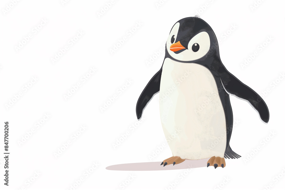 Fototapeta premium A cartoon penguin is standing on a white background