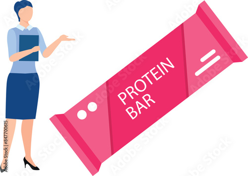 The girl is pointing to the protein bar.