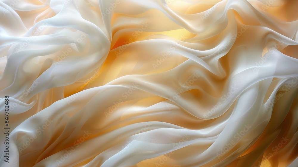Obraz premium A close-up of flowing white silk fabric with soft light, highlighting its smooth texture and delicate folds.