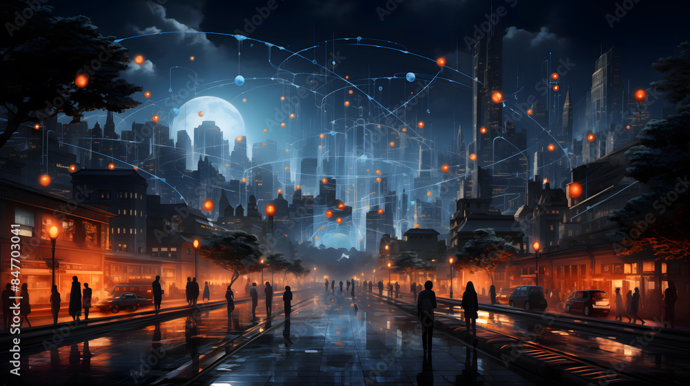 3d illustration visualized Quantum Grid: Develop a background where quantum computing has reshaped urban planning.