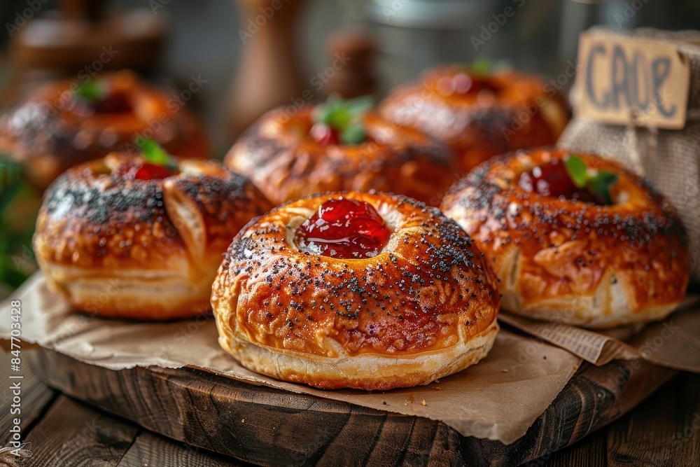 Czech Republic: Kolache Sweet pastry filled with fruit jam or poppy seeds, often shaped into a circle or rectangle. Czech Republic: Kolache Sweet pastry filled with fruit jam or poppy seeds, often shaped into a circle or rectangle.
