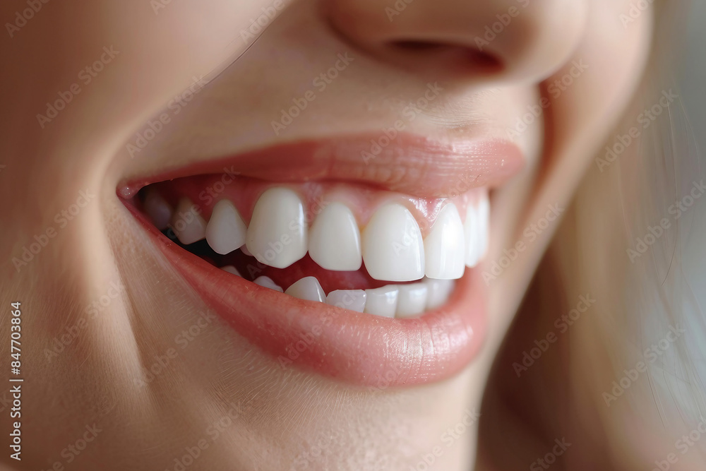 Close up shot of a smile with white healthy teeth made with generative AI technology Close up shot of a smile with white healthy teeth made with generative AI technology