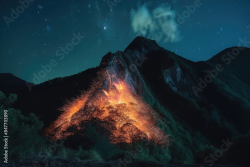 山, 火山, 噴火, 溶岩, 火, 火事, 火災, 災害, 夜, 夜の火山, 噴火する火山, mountain, volcano, eruption, lava, fire, fires, disaster, night, volcano at night, erupting volcano photo