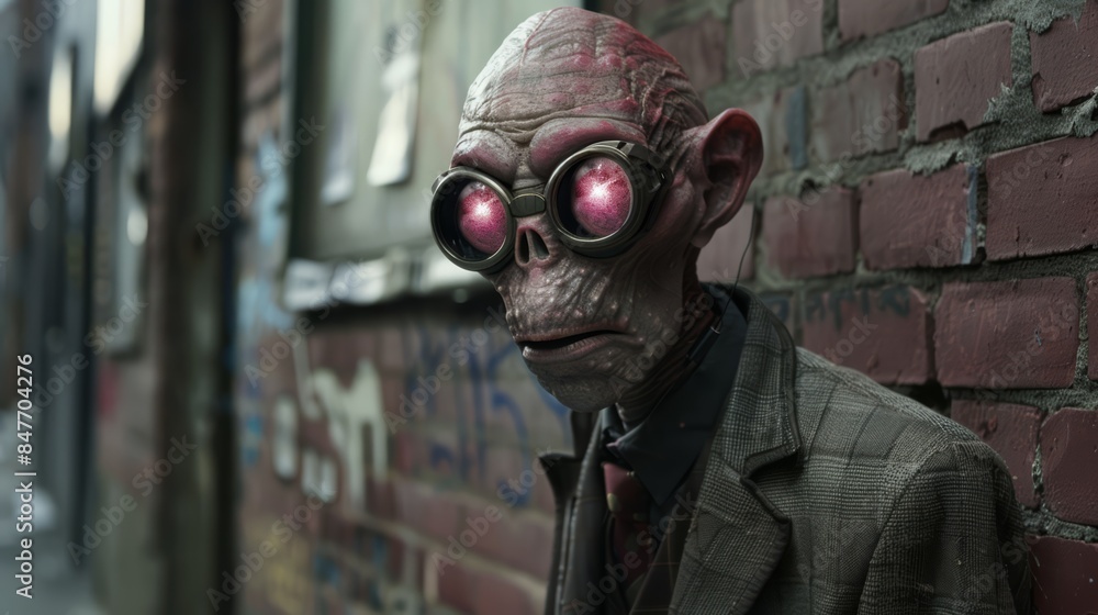 A statue of a man wearing red glasses and pink tie, AI A statue of a man wearing red glasses and pink tie, AI