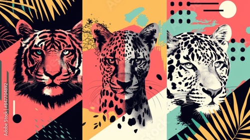 Fototapeta Naklejka Na Ścianę i Meble -  Artistic geometric shapes with wild animal print designs