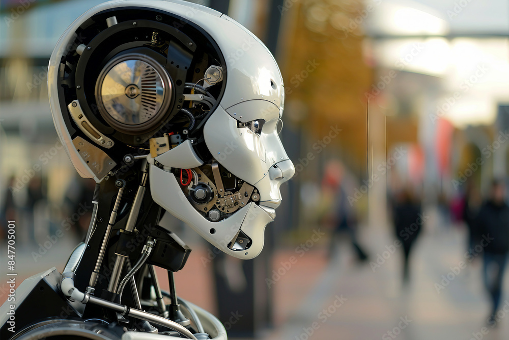 Generative AI creative picture Robot cyborg in activities of daily life routine living together with people Generative AI creative picture Robot cyborg in activities of daily life routine living together with people