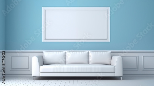 Classic Living Room with White Sofa and Blue Wall
