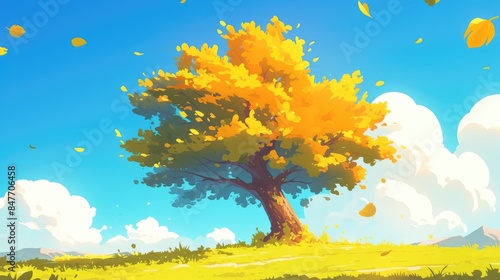 Cartoon illustration of a vibrant deciduous tree photo