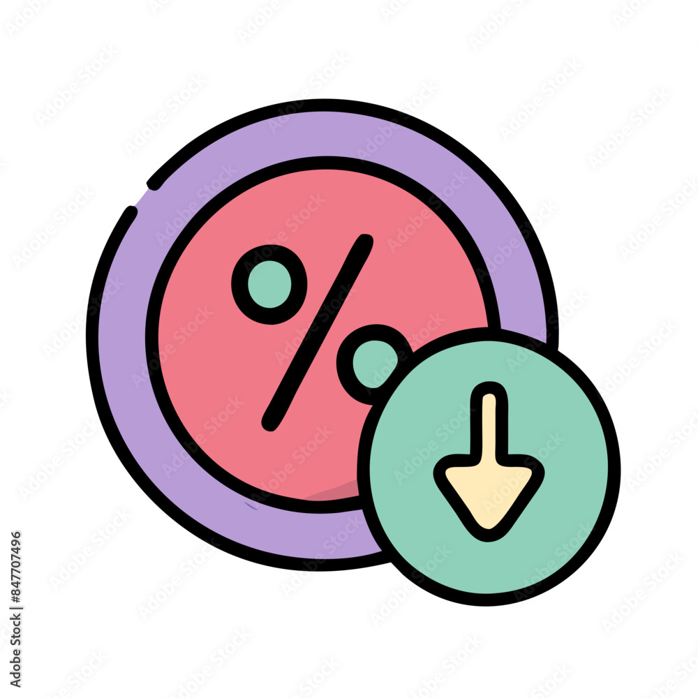 Percent down arrow sign outline icon isolated Percent down arrow sign outline icon isolated