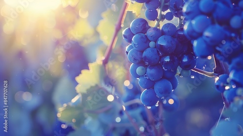 Ripe Blue Grapes in Vineyard Prepared for Harvest