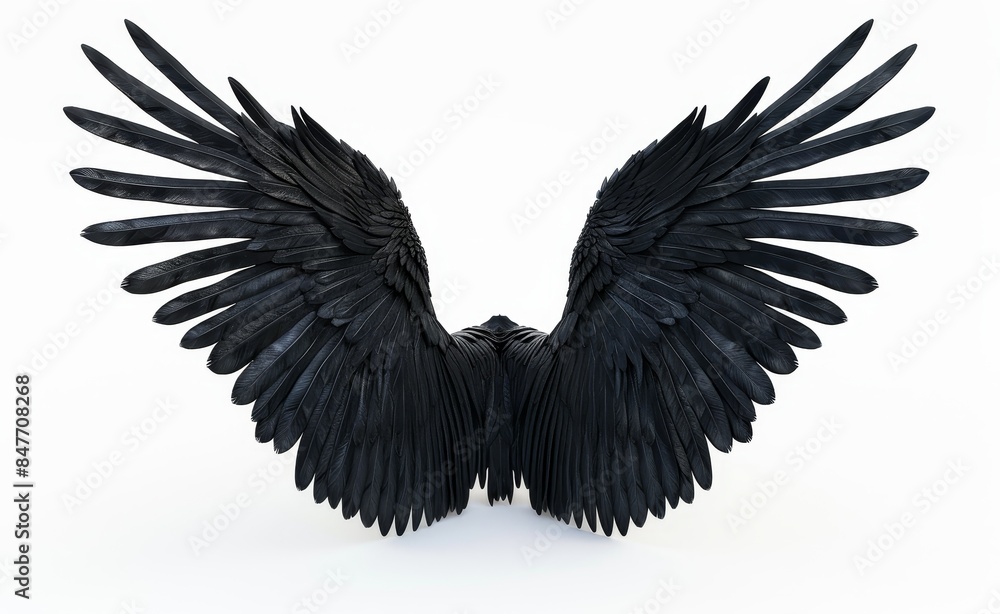 The 3D illustration shows fantasy angel wings on a white background The 3D illustration shows fantasy angel wings on a white background