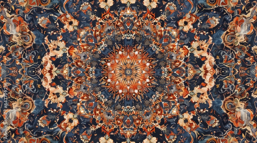 Seamless kaleidoscopic design composed of ebru components Geometric decoration Infinite recurring design Mandala motif Seamless kaleidoscopic design composed of ebru components Geometric decoration Infinite recurring design Mandala motif