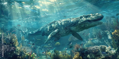 Fototapeta Naklejka Na Ścianę i Meble -  Underwater World with Dinosaurs