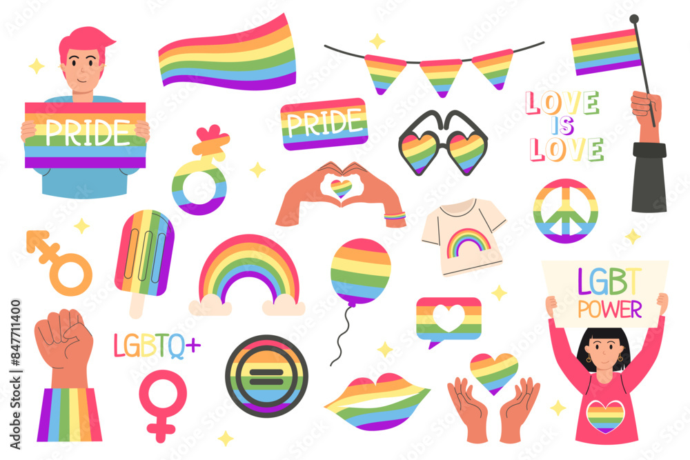 Lgbt elements collection pride month flat style Lgbt elements collection pride month flat style