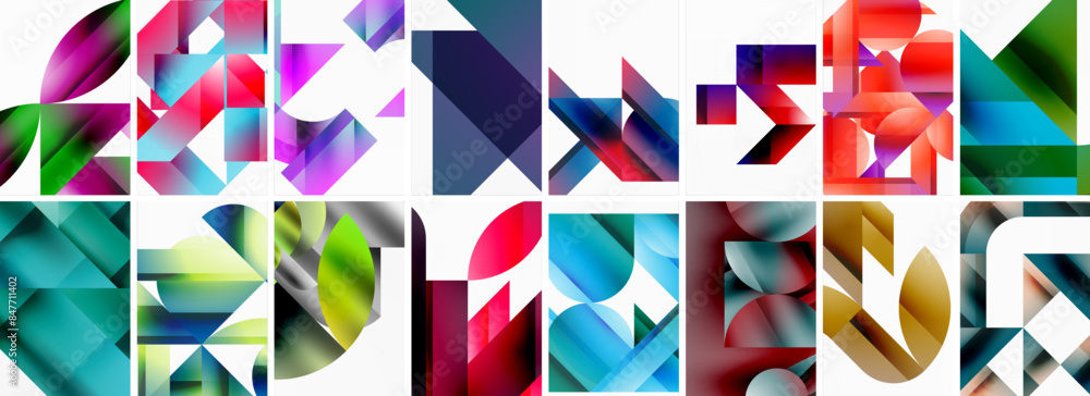 Triangles and circles abstract shapes templates set Triangles and circles abstract shapes templates set
