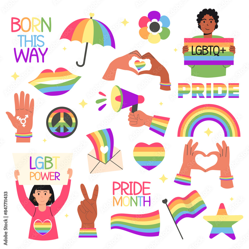 Lgbt collection pride month flat style Lgbt collection pride month flat style