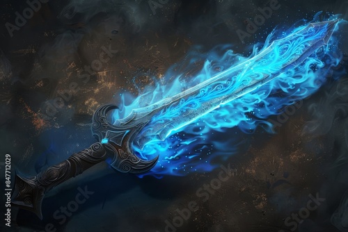 This image is of a silver sword with magical lights. It is from the fantasy medieval period.