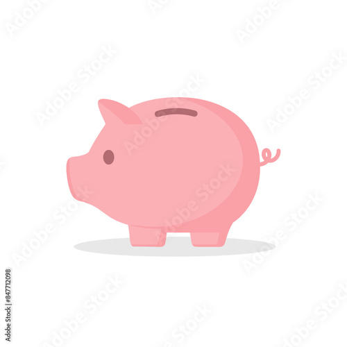 Piggy bank money saving storage vector illustration in pink color. Saving, investing and accumulation money. Pig in a flat style. Cute pig shaped money box 