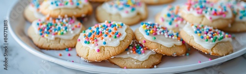 Frosted sugar cookies, food background 