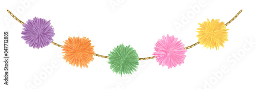 Fotografia Funny colorful garland with decorative holiday pom poms