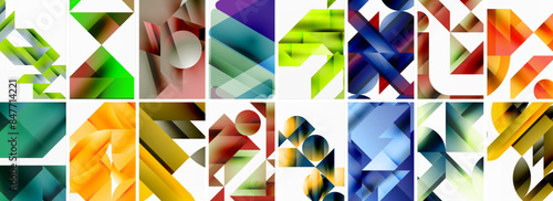 Triangles and circles abstract shapes templates set