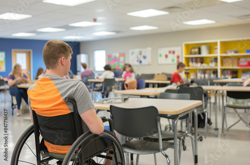 Boy in wheelchair in classroom