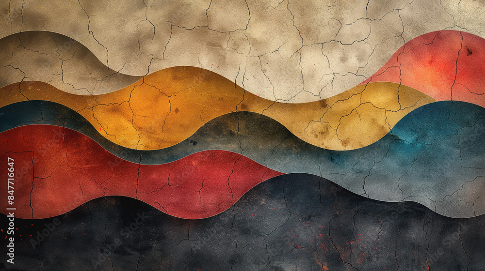 A painting of a mountain range with a blue and black line A painting of a mountain range with a blue and black line